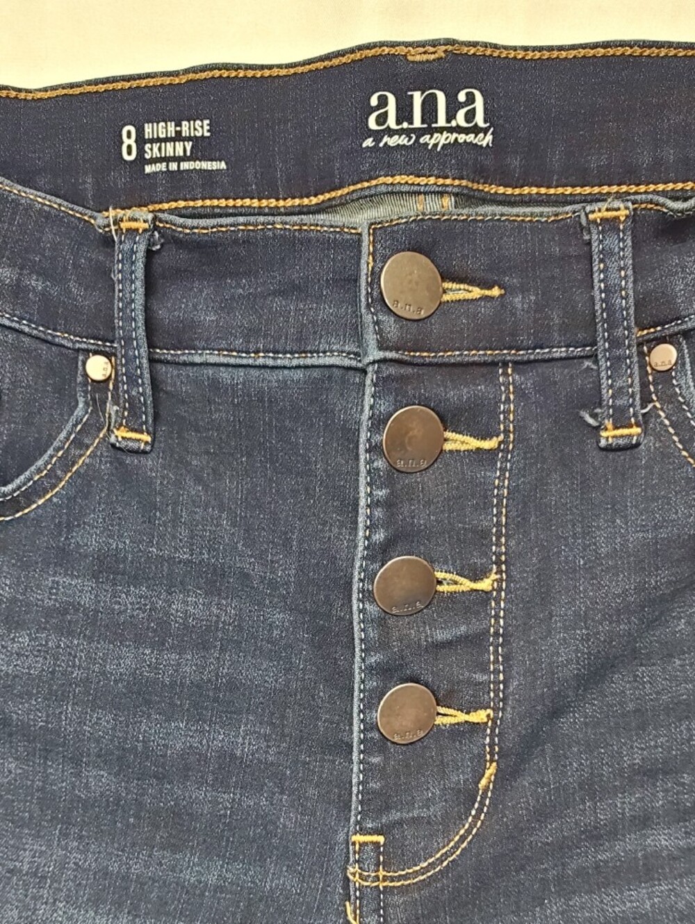 a.n.a Deep Indigo High-Rise Button-Fly Skinny Jeans Women's Size 8